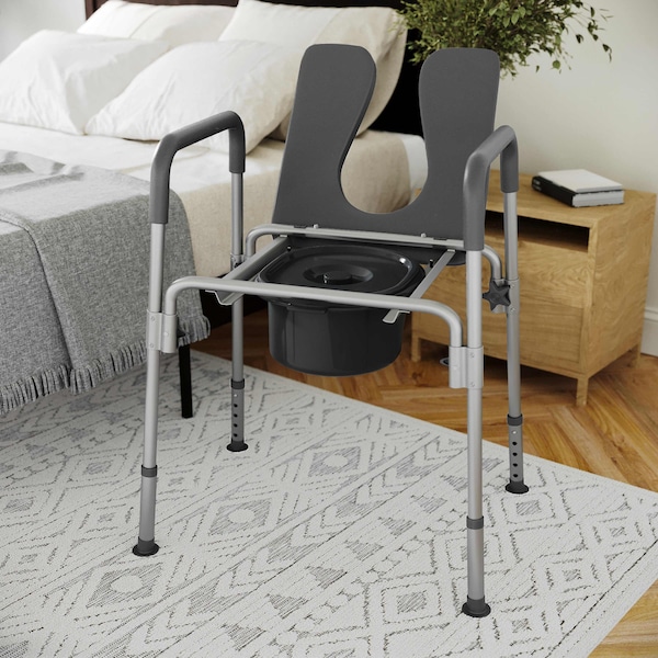 Flash Furniture Hercules Gray Shower Commode Chair with Safety Rail, Height Adjustable Frame, Padded Seat & Armrests DC-HY6458L-GRY-GG - main